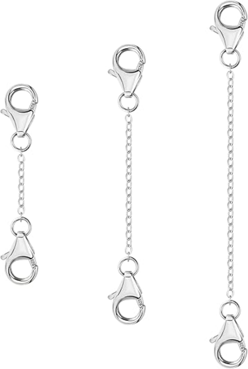 3 Pcs 925 Sterling Silver Necklace Extenders Gold Plated Durable Strong Removable Necklace Bracelet Anklet Extension Chain Extenders for Jewelry Making 1 2 3 Inch